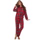 European and American Women's Red Plaid Long-Sleeve Autumn and Winter Homewear Two-Piece Set Can Be Worn Outside