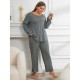 European and American Plus Size Women's Nightgown Autumn and Winter Solid Color Loose Long-Sleeved Two-Piece Homewear Set