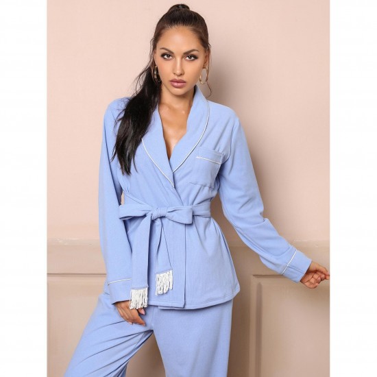 Women's nightgown autumn and winter tie-down long-sleeved and long-pants set, homewear and pajamas for women, outerwear.