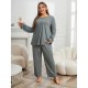European and American Plus Size Women's Nightgown Autumn and Winter Solid Color Loose Long-Sleeved Two-Piece Homewear Set