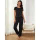 European and American women's pajamas, summer, heart-shaped short-sleeved, long pants homewear two-piece set