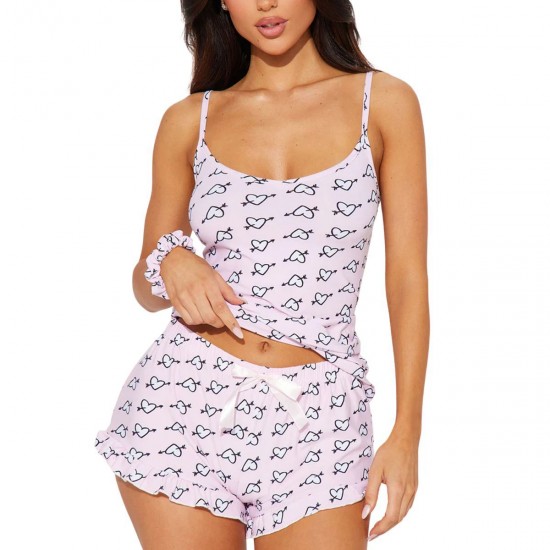 European and American sexy pajamas women's summer heart camisole top and shorts two-piece home wear pajamas