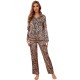 European and American women's pajamas, fall and winter, simulated silk leopard print, long-sleeved trousers, two-piece loungewear, pajamas