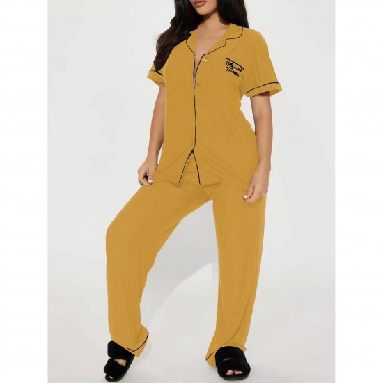 European and American Women's Spring and Summer Short-Sleeve Long Pants Homewear Two-Piece Set Women's Independent Website