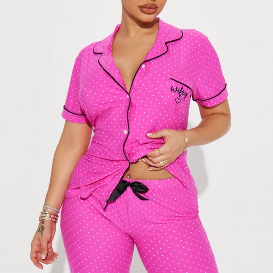 European and American women's pajamas letter embroidery short-sleeved trousers homewear set can be worn outside Пижама