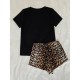 European and American style women's pajamas summer leopard print short-sleeved shorts two-piece set loungewear