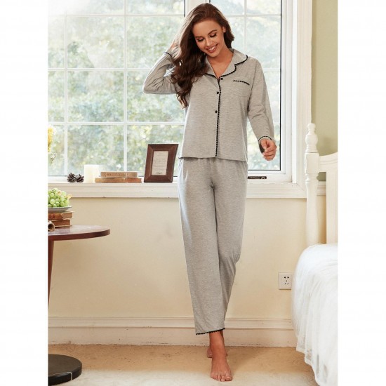 European and American women's autumn and winter long-sleeved shirt and trousers set loungewear (Pizama)