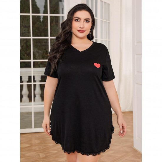 European and American style plus size pajamas for women weighing 200 catties, plus-size women's spring and summer short-sleeved nightgown for women, loose-fitting home wear