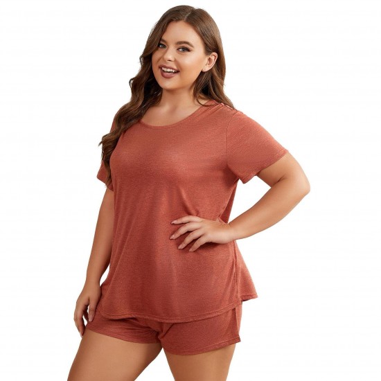 European and American plus-size pajamas for women, summer loose and casual 5XL short-sleeved shorts, two-piece loungewear set for women over 200 pounds.