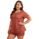 European and American plus-size pajamas for women, summer loose and casual 5XL short-sleeved shorts, two-piece loungewear set for women over 200 pounds.