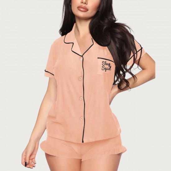 European and American Women's Summer Simple Casual Lapel Short-Sleeve Shorts Two-Piece Homewear Set Pajamas