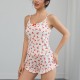 European and American pajamas women summer sexy cherry print camisole shorts two-piece homewear set (pjs)