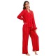 European and American women's pajamas autumn and winter red long-sleeved long pants homewear set