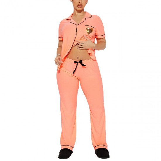 Pajamas women's summer love sequin embroidery short-sleeved trousers two-piece suit European and American home clothes Pajamas