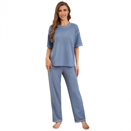 European and American women's pajamas, spring and autumn, sporty, fashionable, comfortable, short-sleeved, long pants homewear set